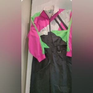 VTG Nils High Voltage One Piece Ski Snow Suit Noen Bright Green Pink Snowmobile